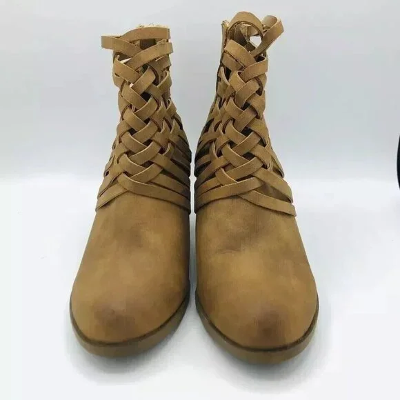 Arizona Jeans Womens Boots 9.5 Olympia Booties Memory Foam Brown Ankle Zip Weave - Picture 4 of 11